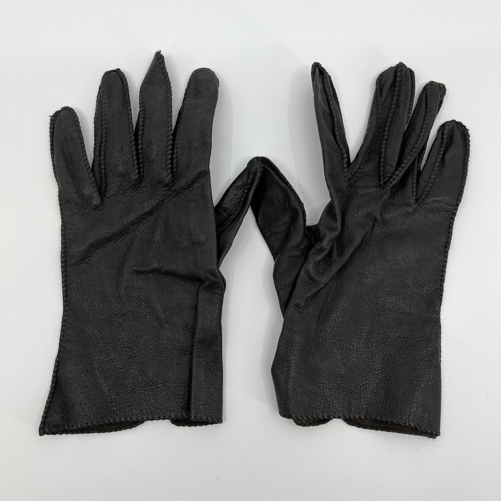 Vtg Black Deer Leather Driving Gloves Womens 8 Short Wrist Dress Tea Party Femme